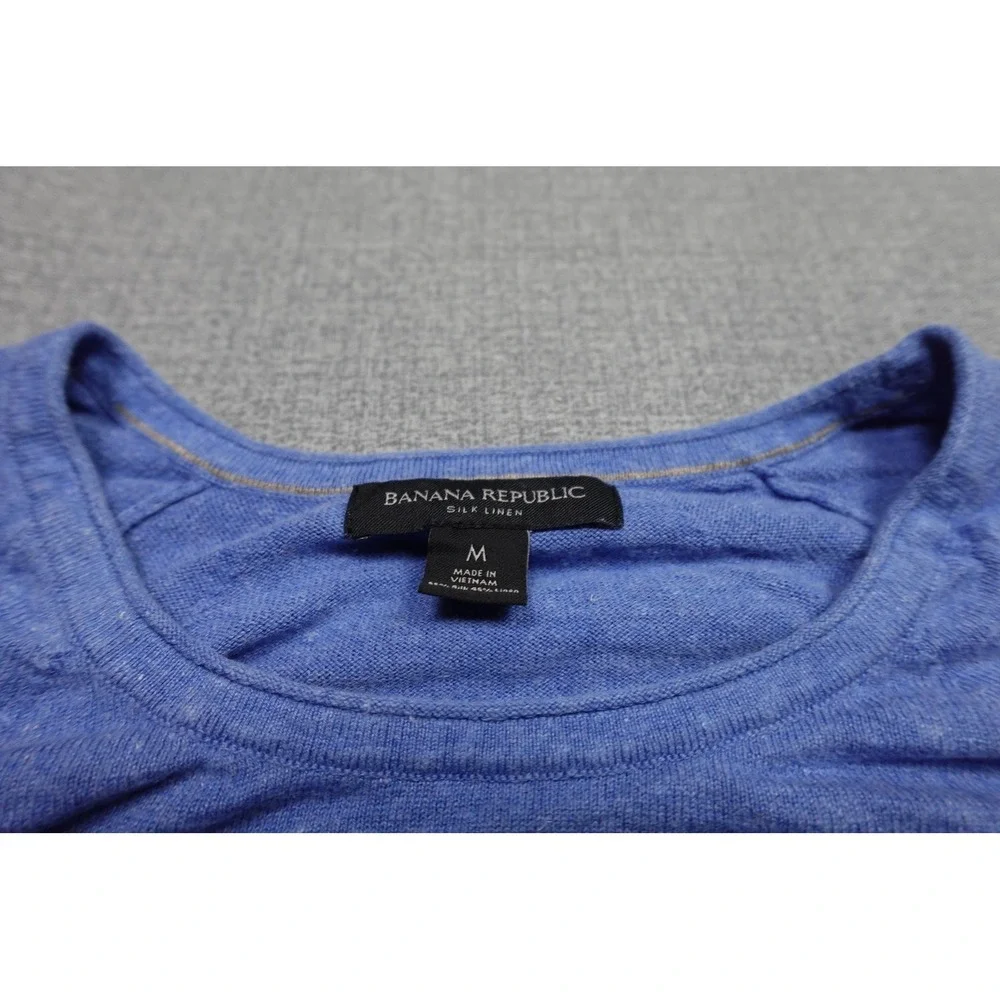 Banana Republic Sweater Mens Medium Blue Silk Linen Lightweight Crewneck Soft